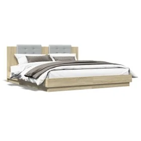 Bed frame headboard LED lights Sonoma oak 200x200 cm by , Beds and slatted bases - Ref: Foro24-3209984, Price: 243,77 €, Disc...