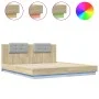 Bed frame headboard LED lights Sonoma oak 200x200 cm by , Beds and slatted bases - Ref: Foro24-3209984, Price: 243,73 €, Disc...