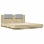 Bed frame headboard LED lights Sonoma oak 200x200 cm by , Beds and slatted bases - Ref: Foro24-3209984, Price: 243,73 €, Disc...