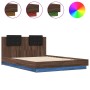 Oak brown headboard bed frame and LED lights 150x200 cm by , Beds and slatted bases - Ref: Foro24-3210009, Price: 203,50 €, D...