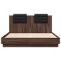 Oak brown headboard bed frame and LED lights 150x200 cm by , Beds and slatted bases - Ref: Foro24-3210009, Price: 203,50 €, D...