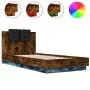 Bed frame headboard LED lights smoked oak 90x200 cm by , Beds and slatted bases - Ref: Foro24-3210035, Price: 164,27 €, Disco...