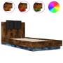 Estructura de cama cabecero luces LED roble ahumado 90x200 cm de , Camas y somieres - Ref: Foro24-3210035, Precio: 166,11 €, ...