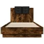 Bed frame headboard LED lights smoked oak 90x200 cm by , Beds and slatted bases - Ref: Foro24-3210035, Price: 164,27 €, Disco...