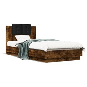 Bed frame headboard LED lights smoked oak 100x200 cm by , Beds and slatted bases - Ref: Foro24-3210028, Price: 171,35 €, Disc...