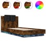 Bed frame headboard LED lights smoked oak 100x200 cm by , Beds and slatted bases - Ref: Foro24-3210028, Price: 173,36 €, Disc...