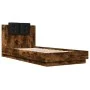 Bed frame headboard LED lights smoked oak 100x200 cm by , Beds and slatted bases - Ref: Foro24-3210028, Price: 171,35 €, Disc...