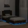 Bed frame headboard LED lights smoked oak 100x200 cm by , Beds and slatted bases - Ref: Foro24-3210028, Price: 171,35 €, Disc...