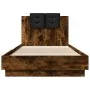 Bed frame headboard LED lights smoked oak 100x200 cm by , Beds and slatted bases - Ref: Foro24-3210028, Price: 171,35 €, Disc...
