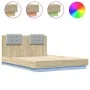 Estructura de cama cabecero luces LED roble Sonoma 140x190 cm de , Camas y somieres - Ref: Foro24-3210040, Precio: 183,25 €, ...