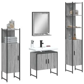 4-teiliges Badezimmerschrank-Set aus grauem Sonoma-Sperrholz von , Badezimmermöbel - Ref: Foro24-3214357, Preis: 219,43 €, Ra...