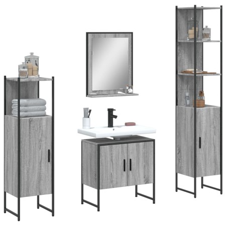 4-teiliges Badezimmerschrank-Set aus grauem Sonoma-Sperrholz von , Badezimmermöbel - Ref: Foro24-3214357, Preis: 221,94 €, Ra...