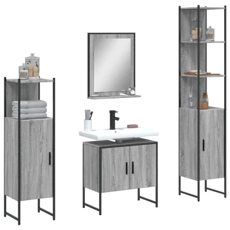 4-teiliges Badezimmerschrank-Set aus grauem Sonoma-Sperrholz von , Badezimmermöbel - Ref: Foro24-3214357, Preis: 219,14 €, Ra...