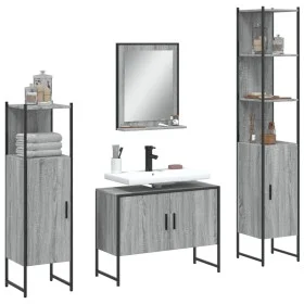 4-teiliges Badezimmerschrank-Set aus grauem Sonoma-Sperrholz von , Badezimmermöbel - Ref: Foro24-3214362, Preis: 226,90 €, Ra...