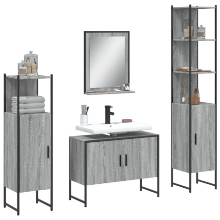 4-teiliges Badezimmerschrank-Set aus grauem Sonoma-Sperrholz von , Badezimmermöbel - Ref: Foro24-3214362, Preis: 229,94 €, Ra...