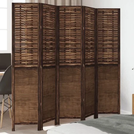 Dark brown paulownia wood 5-panel separator screen by , Room dividers - Ref: Foro24-358710, Price: 137,46 €, Discount: %