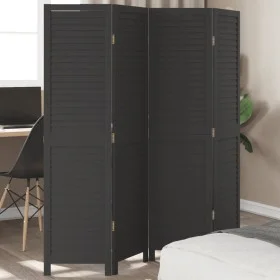 Black Paulownia solid wood 4-panel dividing screen by , Room dividers - Ref: Foro24-358849, Price: 111,49 €, Discount: %
