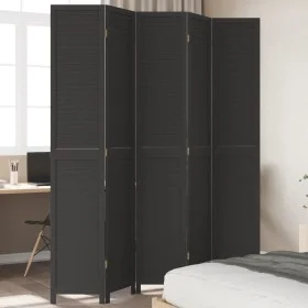 Black Paulownia solid wood 5-panel dividing screen by , Room dividers - Ref: Foro24-358856, Price: 174,36 €, Discount: %