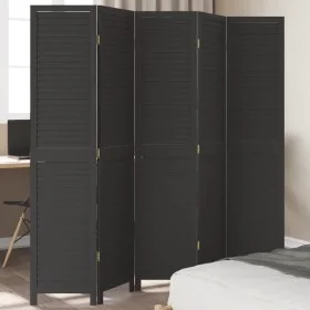 Black Paulownia solid wood 5-panel dividing screen by , Room dividers - Ref: Foro24-358854, Price: 145,84 €, Discount: %
