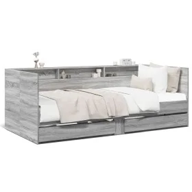 Sonoma gray engineered wood lounger with drawers 100x200 cm by , Beds and slatted bases - Ref: Foro24-3280844, Price: 207,94 ...