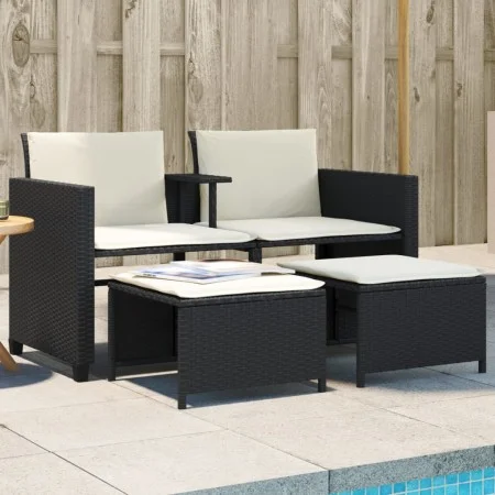 2-seater garden sofa with black PE rattan table and stools by , Garden sets - Ref: Foro24-368416, Price: 220,07 €, Discount: %