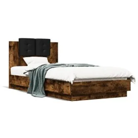 Bed frame headboard LED lights smoked oak 90x190 cm by , Beds and slatted bases - Ref: Foro24-3210063, Price: 160,25 €, Disco...