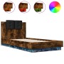 Estructura de cama cabecero luces LED roble ahumado 90x190 cm de , Camas y somieres - Ref: Foro24-3210063, Precio: 162,07 €, ...