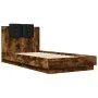 Bed frame headboard LED lights smoked oak 90x190 cm by , Beds and slatted bases - Ref: Foro24-3210063, Price: 160,25 €, Disco...