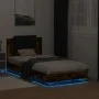 Bed frame headboard LED lights smoked oak 90x190 cm by , Beds and slatted bases - Ref: Foro24-3210063, Price: 160,25 €, Disco...