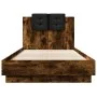 Bed frame headboard LED lights smoked oak 90x190 cm by , Beds and slatted bases - Ref: Foro24-3210063, Price: 160,25 €, Disco...