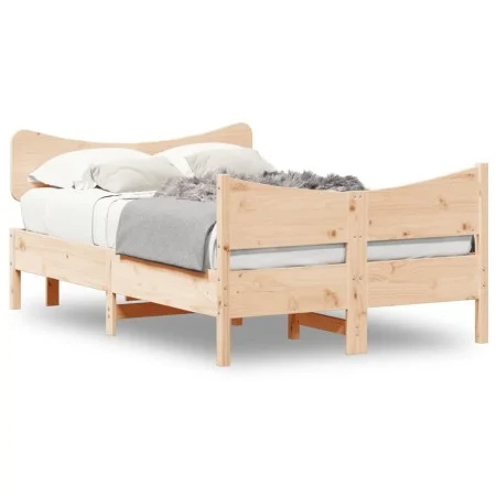 Bed frame with solid pine wood headboard 120x200 cm by , Beds and slatted bases - Ref: Foro24-3216384, Price: 169,71 €, Disco...