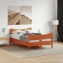 Bed frame with wax brown pine wood headboard 120x200 cm by , Beds and slatted bases - Ref: Foro24-3216386, Price: 201,14 €, D...