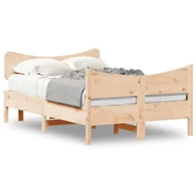 Bed frame with solid pine wood headboard 120x190 cm by , Beds and slatted bases - Ref: Foro24-3216399, Price: 165,79 €, Disco...