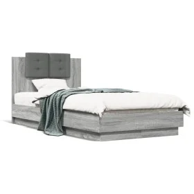 Sonoma gray engineered wood bed with headboard 90x190 cm by , Beds and slatted bases - Ref: Foro24-3209973, Price: 143,77 €, ...