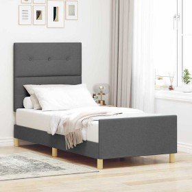 Estructura de cama con cabecera Gris oscuro 100 x 200 cm tela