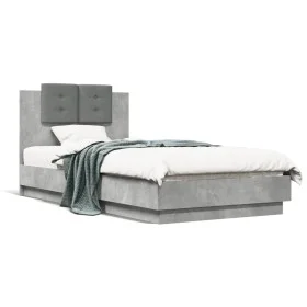 Concrete gray engineered wood bed with headboard 75x190 cm by , Beds and slatted bases - Ref: Foro24-3209978, Price: 130,43 €...