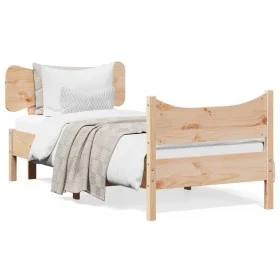 Bed frame with headboard solid pine wood 90x200 cm by , Beds and slatted bases - Ref: Foro24-3216390, Price: 139,07 €, Discou...