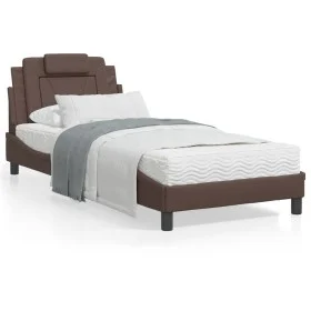 Bed frame with headboard brown synthetic leather 90x200cm by , Beds and slatted bases - Ref: Foro24-3208070, Price: 152,99 €,...