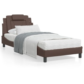 Estructura de cama con cabecero cuero sintético marrón 90x200cm