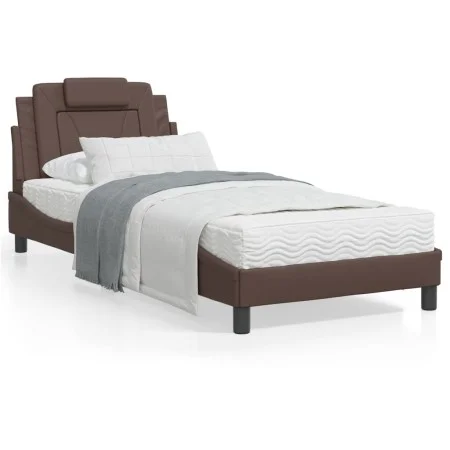 Bed frame with headboard brown synthetic leather 90x200cm by , Beds and slatted bases - Ref: Foro24-3208070, Price: 152,99 €,...