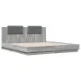 Sonoma gray engineered wood bed with headboard 160x200 cm by , Beds and slatted bases - Ref: Foro24-3209910, Price: 184,55 €,...