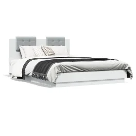 White engineered wood bed frame with headboard 150x200cm by , Beds and slatted bases - Ref: Foro24-3209912, Price: 181,28 €, ...
