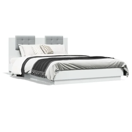 Estructura cama con cabecero madera ingeniería blanco 150x200cm de , Camas y somieres - Ref: Foro24-3209912, Precio: 182,31 €...