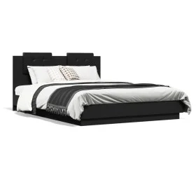 Bed frame with black engineered wood headboard 120x200 cm by , Beds and slatted bases - Ref: Foro24-3209927, Price: 179,78 €,...