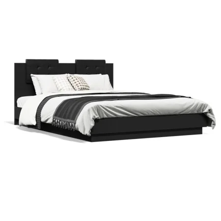 Bed frame with black engineered wood headboard 120x200 cm by , Beds and slatted bases - Ref: Foro24-3209927, Price: 179,78 €,...
