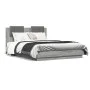 Sonoma gray engineered wood bed with headboard 135x190 cm by , Beds and slatted bases - Ref: Foro24-3209959, Price: 166,46 €,...