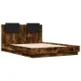 Smoked oak engineered wood bed with headboard 120x190 cm by , Beds and slatted bases - Ref: Foro24-3209965, Price: 158,89 €, ...
