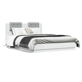 White engineered wood bed frame with headboard 140x200cm by , Beds and slatted bases - Ref: Foro24-3209919, Price: 176,20 €, ...