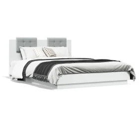 White engineered wood bed frame with headboard 140x200cm by , Beds and slatted bases - Ref: Foro24-3209919, Price: 173,42 €, ...