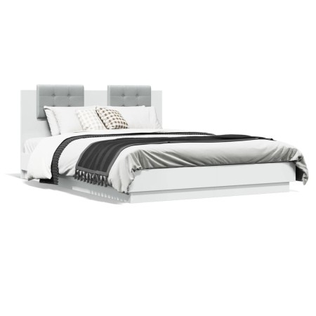 Estructura cama con cabecero madera ingeniería blanco 140x200cm de , Camas y somieres - Ref: Foro24-3209919, Precio: 176,20 €...